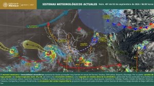 Se prev&eacute;n lluvias intensas en Baja California Sur y muy fuertes en Sonora, Sinaloa, Chihuahua, Durango, Zacatecas, Nayarit, Jalisco, Guerrero, Oaxaca y Chiapas