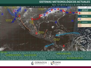 Lluvias puntuales muy fuertes en Chiapas, posible formaci&oacute;n de torbellinos en el noreste del pa&iacute;s, as&iacute; como vientos fuertes en estados del noroeste, norte y noreste de M&eacute;xico