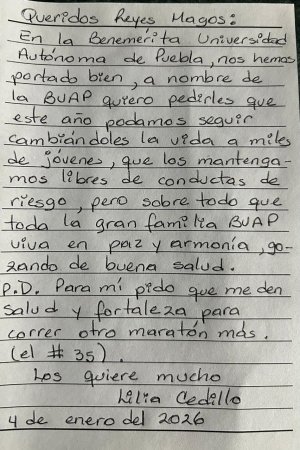 La rectora Lilia Cedillo env&iacute;a carta a los Reyes Magos con mensaje de bienestar para la comunidad BUAP
