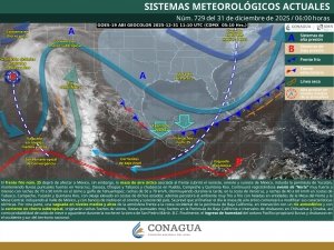 Lluvias fuertes a muy fuertes en la pen&iacute;nsula de Baja California, Sonora, Veracruz, Oaxaca, Chiapas y Tabasco; se mantiene el evento de norte muy fuerte a intenso en el Golfo de M&eacute;xico, Istmo y Golfo de Tehuantepec