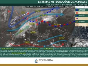 Lluvias puntuales fuertes a muy fuertes, así como caída de nieve o aguanieve en zonas del Noroeste Mexicano