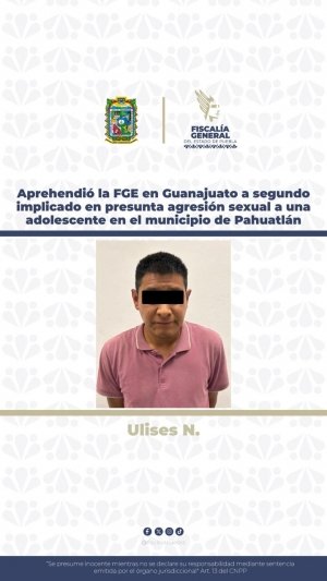 Aprehendió la FGE en Guanajuato a segundo implicado en presunta agresión sexual a una adolescente en el municipio de Pahuatlán