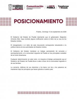 Desmiente Gobierno de Puebla retiro de visa al gobernador Armenta