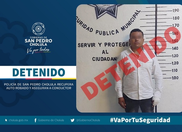 Policía de San Pedro Cholula recupera auto robado y asegura a conductor
