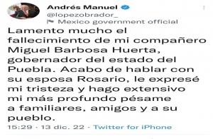 AMLO confirma fallecimiento de Miguel Barbosa