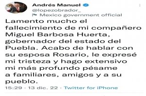 AMLO confirma fallecimiento de Miguel Barbosa