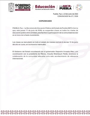 SEP suspende clases en Puebla por inicio de la Copa Mundial de la FIFA 2026