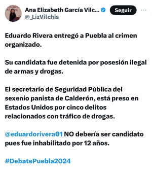 Rivera Pérez entregó Puebla al crimen organizado: Vilchis
