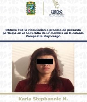 Obtuvo FGE la vinculación a proceso de presunta partícipe en el homicidio de un hombre en la colonia Campestre Mayorazgo