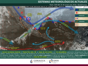 Lluvias puntuales muy fuertes en zonas de Veracruz, Puebla y Oaxaca, as&iacute; como ca&iacute;da de nieve o aguanieve en zonas del noroeste y oriente del pa&iacute;s