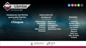Pron&oacute;stico de lluvias fuertes en Chiapas