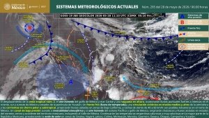 Lluvias puntuales intensas en Chiapas, Tabasco, Campeche y Yucat&aacute;n, y puntuales muy fuertes en Oaxaca, Veracruz y Quintana Roo