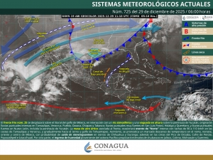 Se pronostican lluvias fuertes a intensas en estados del Noreste, Oriente y Sureste de M&eacute;xico, incluida la pen&iacute;nsula de Yucat&aacute;n, as&iacute; como evento del Norte intenso em costas de Tamaulipas y Veracruz
