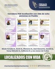 Corrobora FGE localizaci&oacute;n con vida de ocho personas en Puebla