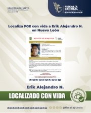 Localiza FGE con vida a Erik Alejandro N. en Nuevo Le&oacute;n