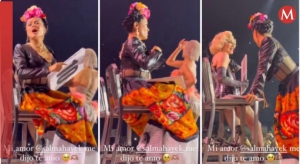 Salma Hayek tuvo amoroso gesto con fan durante el concierto de Madonna en México | VIDEO