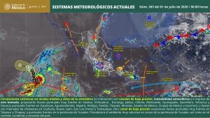 Se prev&eacute;n lluvias puntuales muy fuertes en zonas de Sinaloa, Chihuahua, Durango, Jalisco, Colima, Michiac&aacute;n, Guanajuato, Queretaro, Veracruz, Tabasco, Oaxaca y Chiapas
