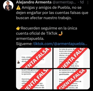 Armenta pide denunciar cuentas fake que usen su nombre