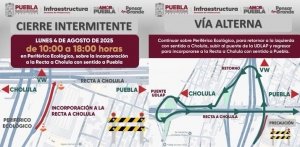 Cierre parcial intermitente en Periférico Ecológico altura de la recta sentido a Puebla.