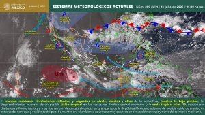 Lluvias puntuales muy fuertes en Sonora, Chihuahua, Coahuila, Sinaloa, Durango, Jalisco, Colima, Michoac&aacute;n, Oaxaca, Chiapas y Veracruz
