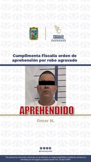 Cumplimenta Fiscal&iacute;a orden de aprehensi&oacute;n por robo agravado